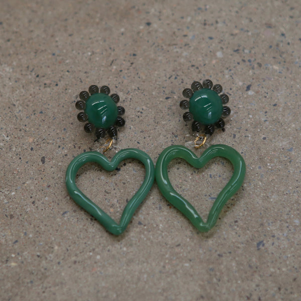 LEVENS 25 Autumn and Winter Heart-shaped Earrings LVS-AW25XLHRTE-GRN/BLK-GREEN/BLACK
